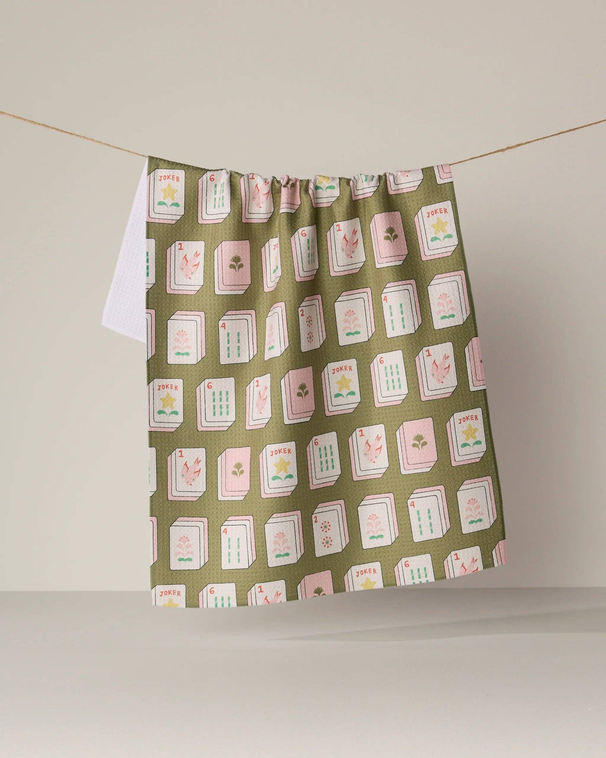 Flower Tiles Tea Towel: Green
