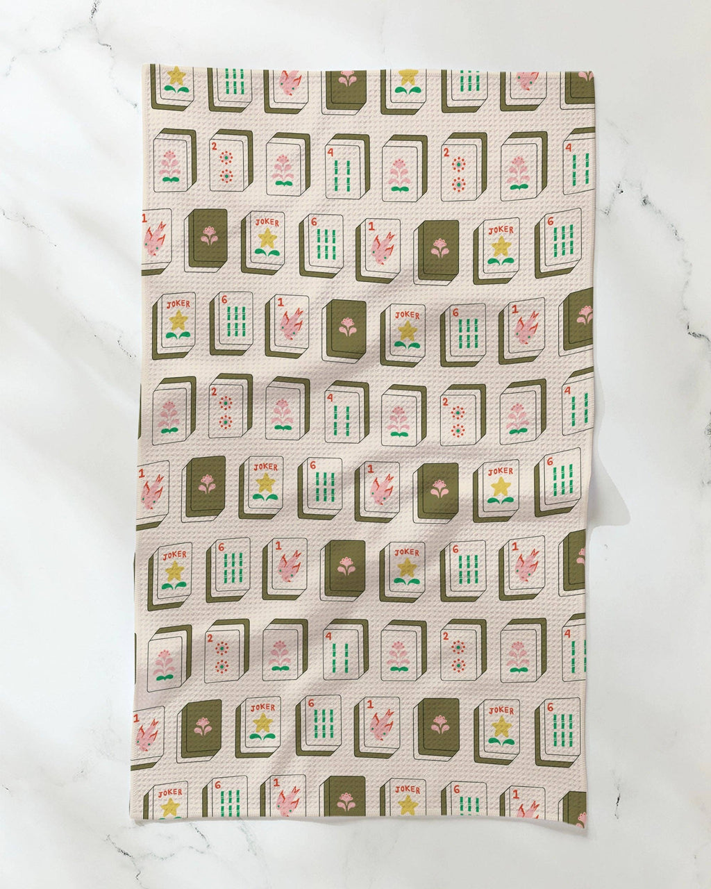 Flower Tiles Tea Towel - Pink