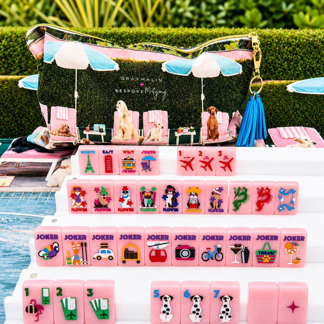 Bespoke x Gray Malin Getaway Dogs Mahjong Tiles – Beverly Hills Pink