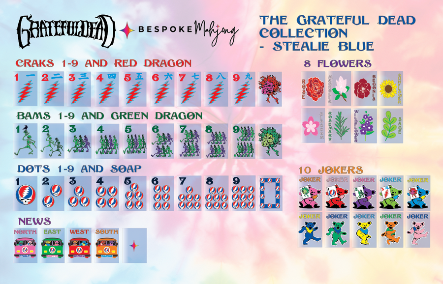 Grateful Dead x Bespoke Mahjong - STEALIE BLUE TIE DYE PEARL