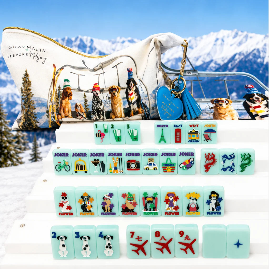 Bespoke x Gray Malin Getaway Dogs Mahjong Tiles - Icy Blue