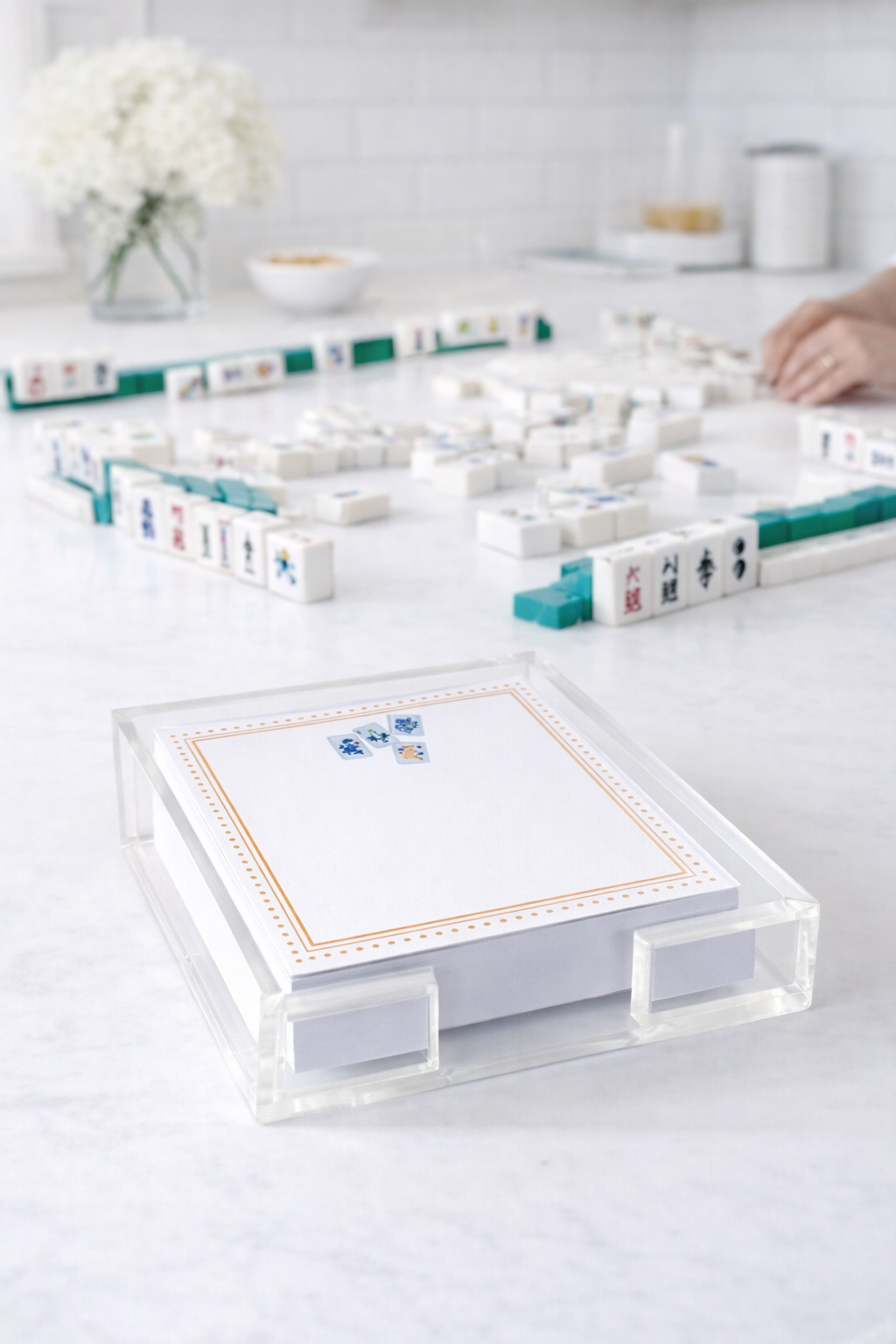 Mahjong Acrylic Note Holder Desk Set